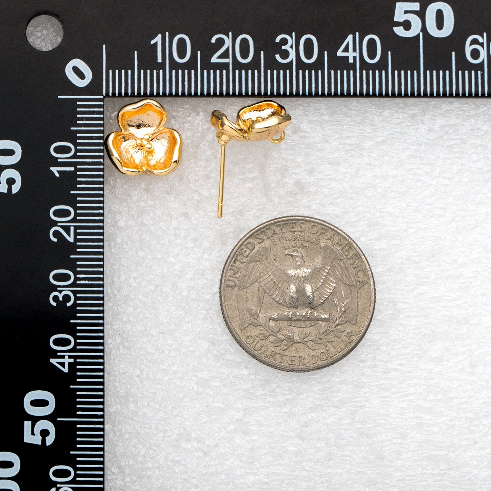 10pcs Gold Flower Stud Earring with Loop, Gold Plated Brass, Jewelry Making, Diy Material, Jewelry Supplies (GB-3686)