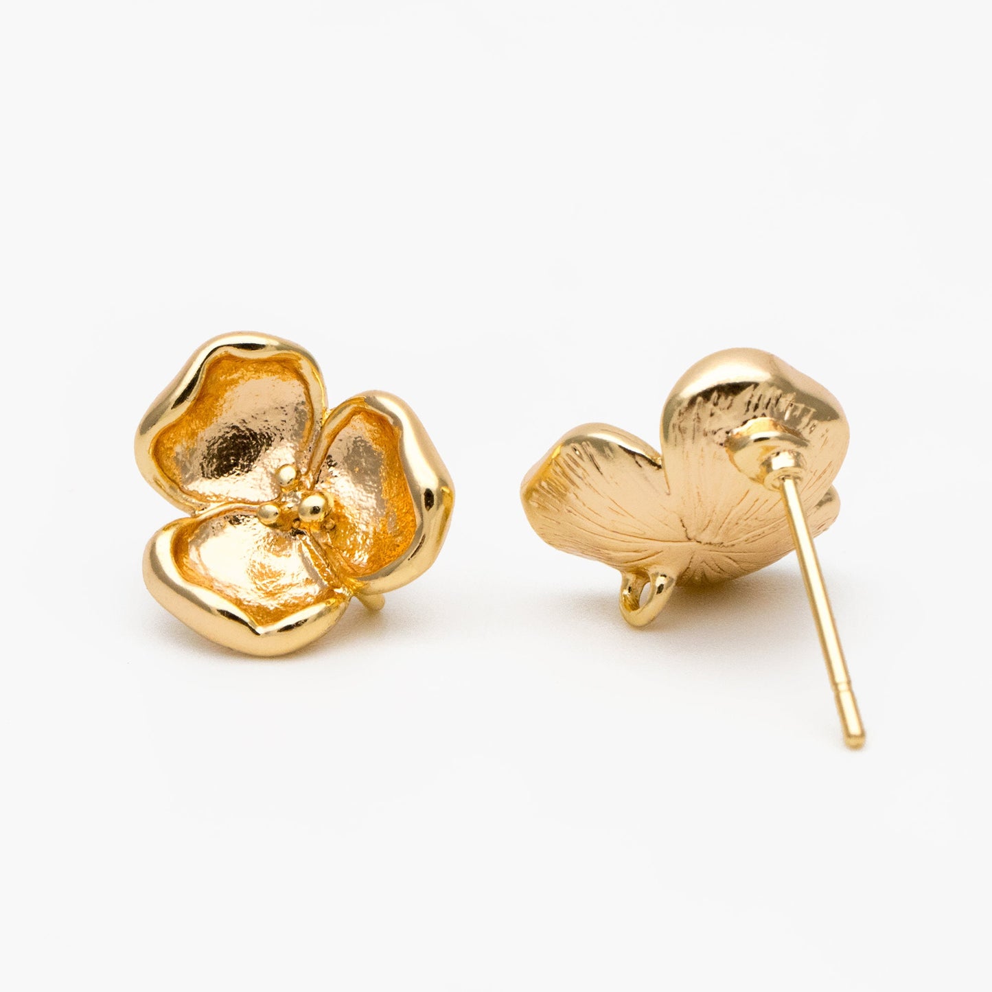 10pcs Gold Flower Stud Earring with Loop, Gold Plated Brass, Jewelry Making, Diy Material, Jewelry Supplies (GB-3686)