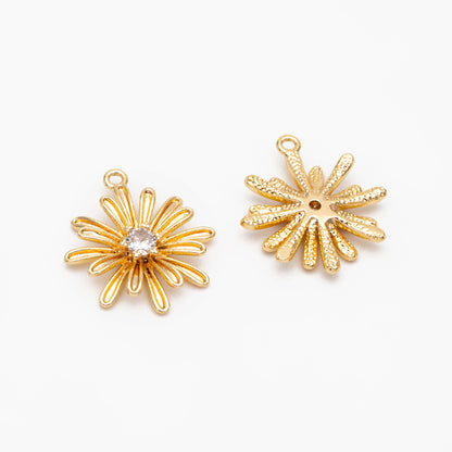 10pcs Gold CZ Flower Charms 17x15mm, 18K Real Gold plated Brass, Floral Earring Pendants (GB-3688)