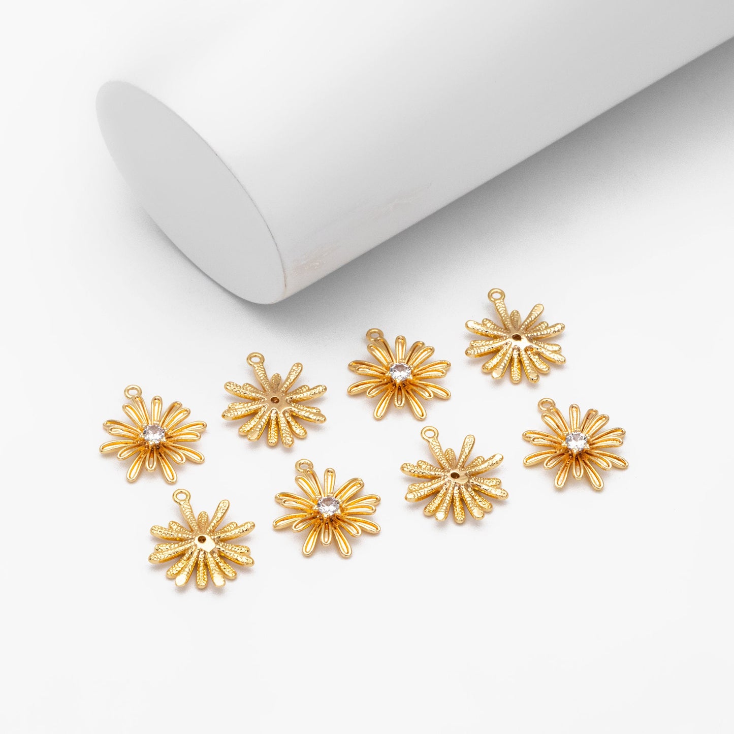 10pcs Gold CZ Flower Charms 17x15mm, 18K Real Gold plated Brass, Floral Earring Pendants (GB-3688)