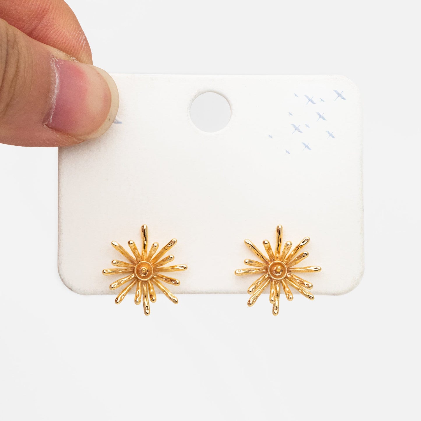 10pcs Gold Fireworks Ear Posts, Pearl Earring Mounts, Half Drilled Pearls Earring Settings (GB-3689)