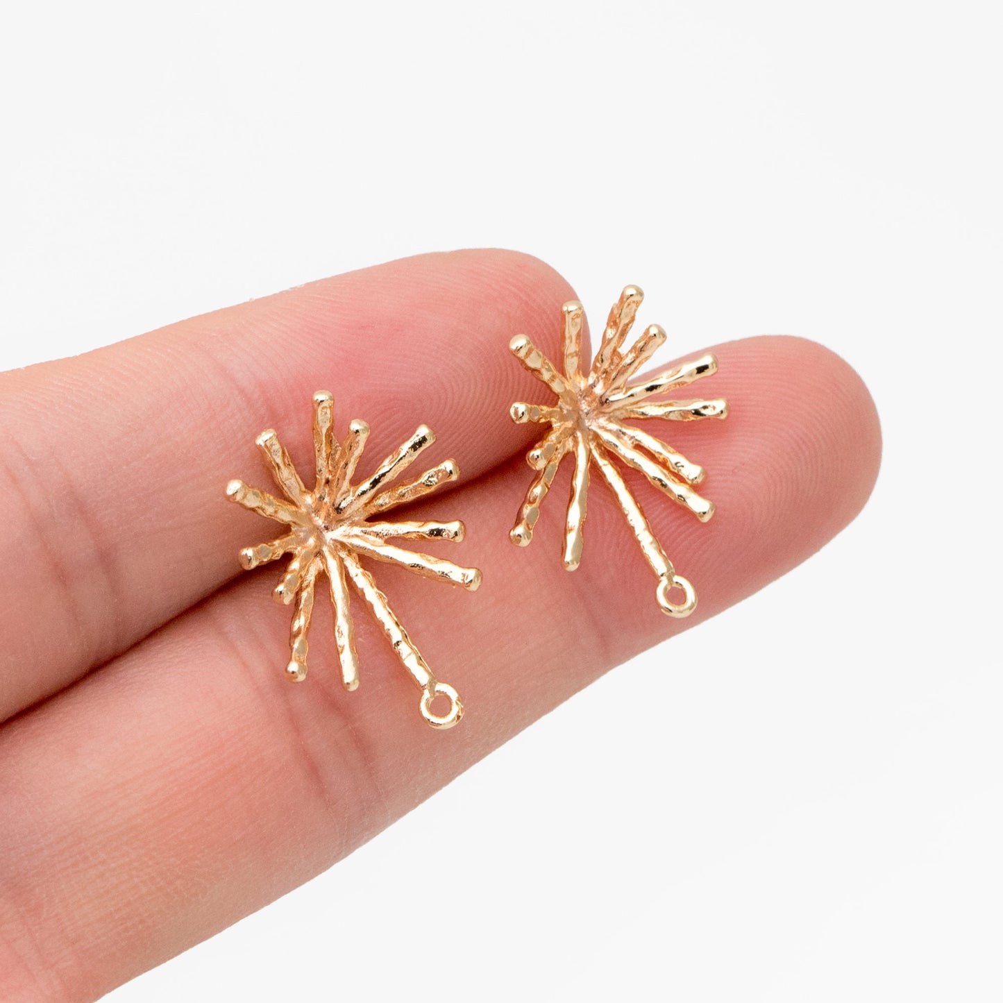 4pcs Gold/ Silver Fireworks Ear Posts with Loop, Gold/ Rhodium Plated Brass Stud Earrings, DIY Earring Findings (GB-3691)