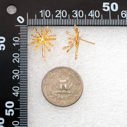 4pcs Gold/ Silver Fireworks Ear Posts with Loop, Gold/ Rhodium Plated Brass Stud Earrings, DIY Earring Findings (GB-3691)