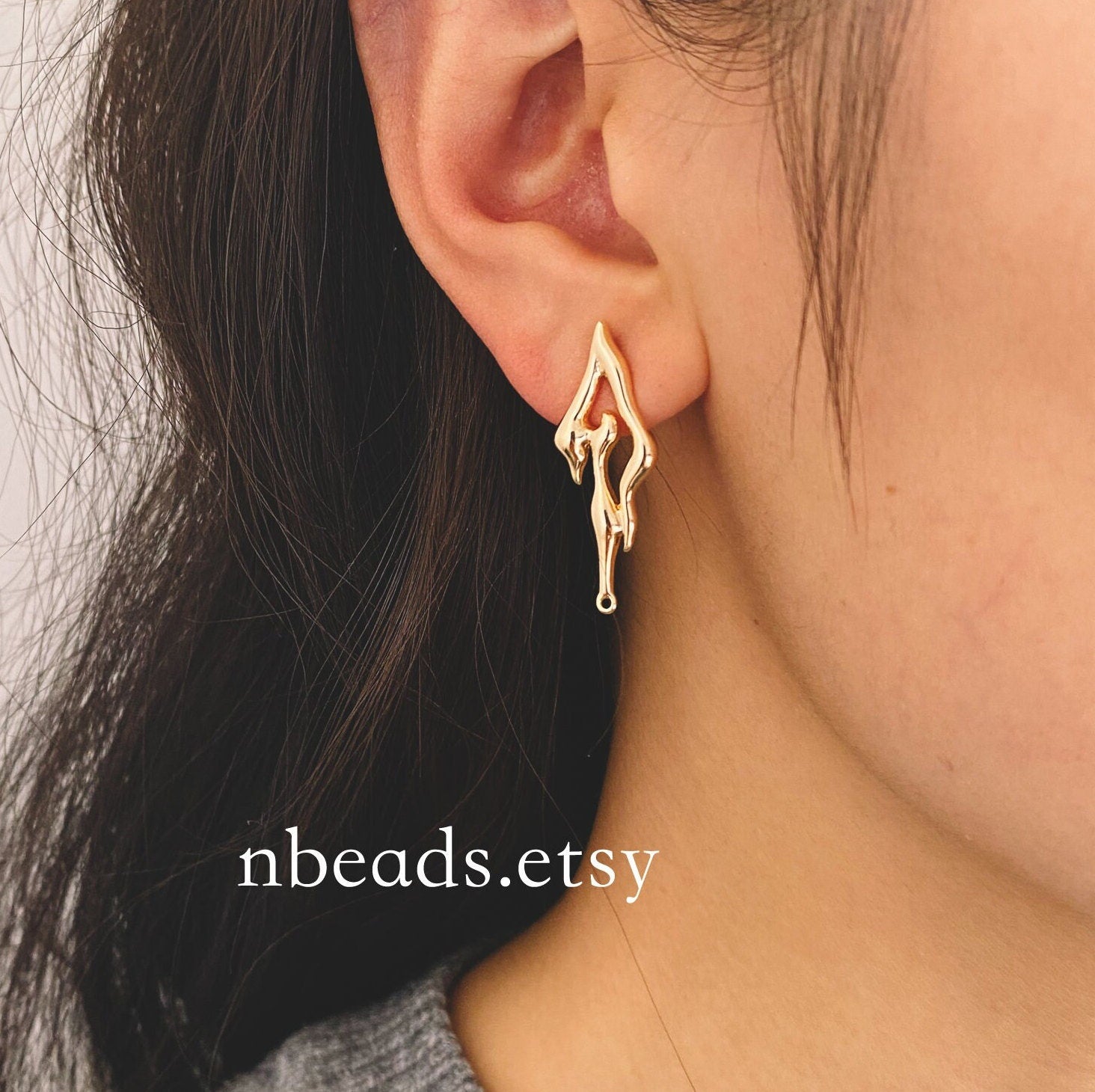 4pcs Gold Irregular Melting Earring Posts, 18K Gold plated Brass, Stud Earring Components (GB-3412)