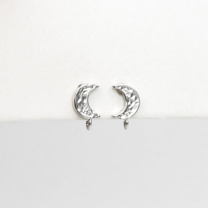 10pcs CZ Paved Moon Earring Post with Loop, 9mm, Real Gold/ Rhodium Plated Brass Stud Earrings (#GB-3206)