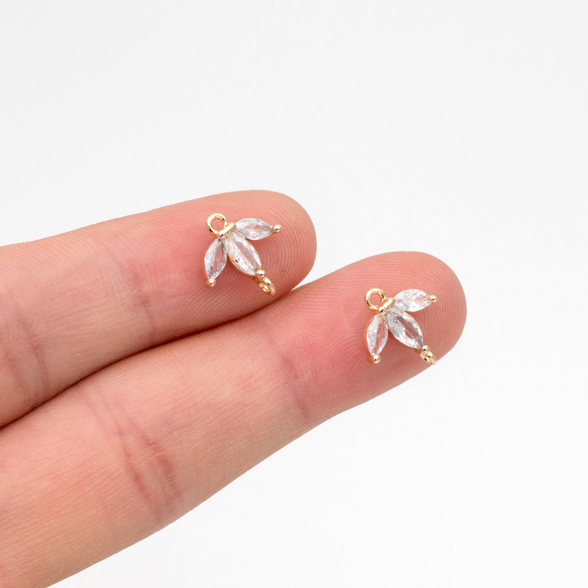 10pcs CZ Pave Flower Connector, 18K Gold plated Brass, Leaf Connector Charms (GB-3670-B)