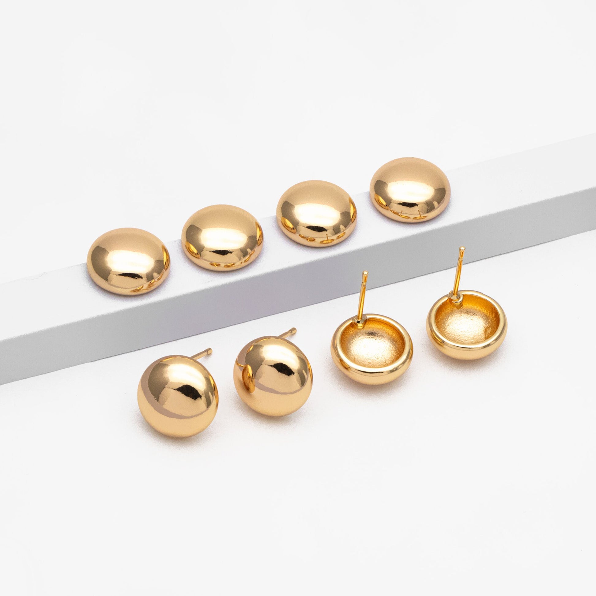4pcs Gold Round Ear Post 13mm, 18K Gold plated Brass, Geometric Stud Earring Components (GB-3634)