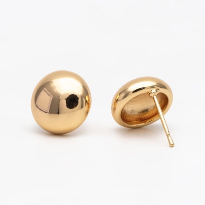 4pcs Gold Round Ear Post 13mm, 18K Gold plated Brass, Geometric Stud Earring Components (GB-3634)