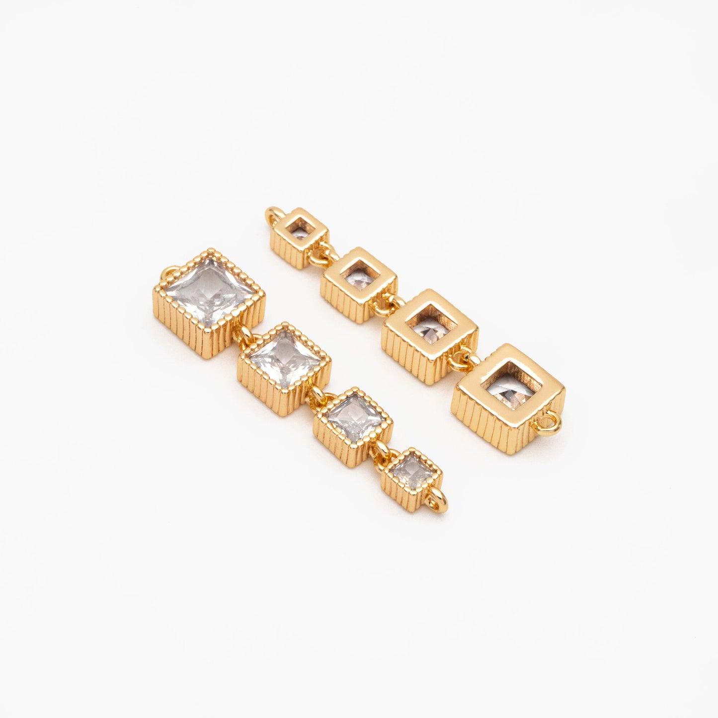 4pcs CZ pave Gold Square Connectors 35x7.5mm, Gold Plated Brass Square Charm Pendants (GB-3635)