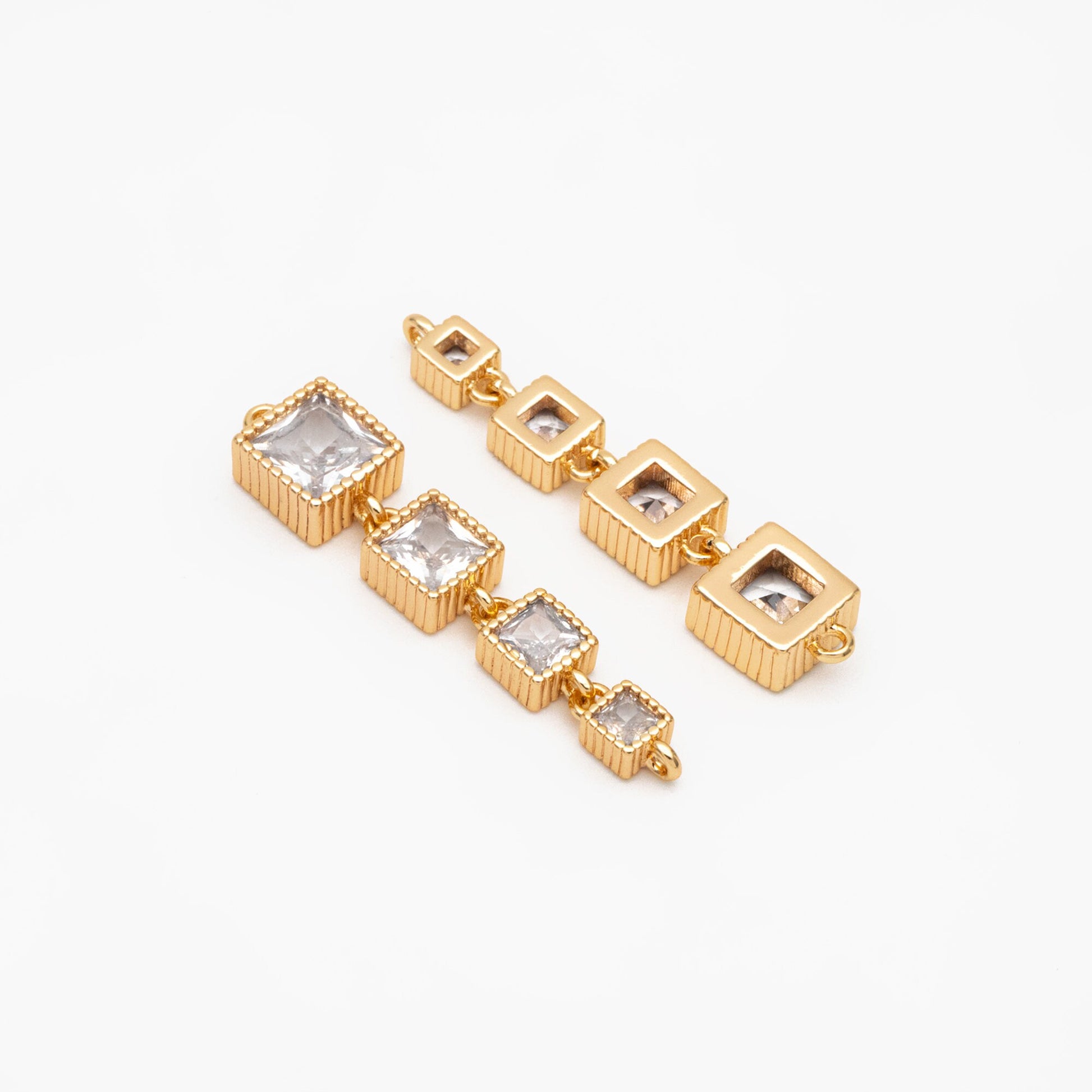 4pcs CZ pave Gold Square Connectors 35x7.5mm, Gold Plated Brass Square Charm Pendants (GB-3635)