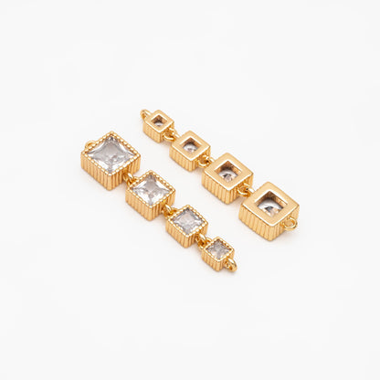 4pcs CZ pave Gold Square Connectors 35x7.5mm, Gold Plated Brass Square Charm Pendants (GB-3635)