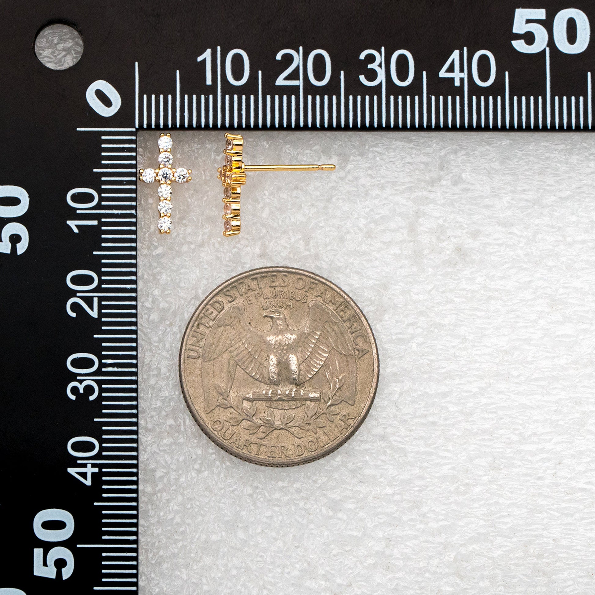 4pcs CZ Pave Gold Cross Ear Post 12x6mm, Gold Plated Brass Small Cross Stud Earring (#GB-3637-E)