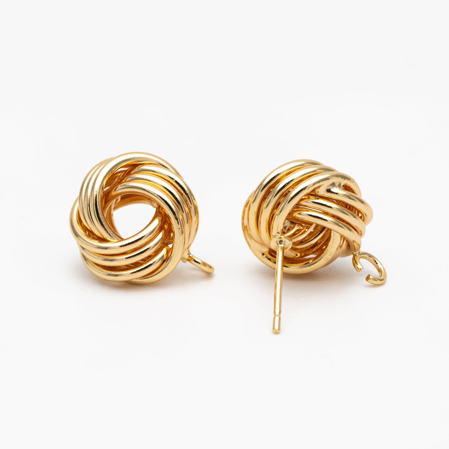 10pcs Gold Knot Earring with Loop, Gold plated Brass Knot Stud Earrings, Minimalist Ear Stud (GB-3638)