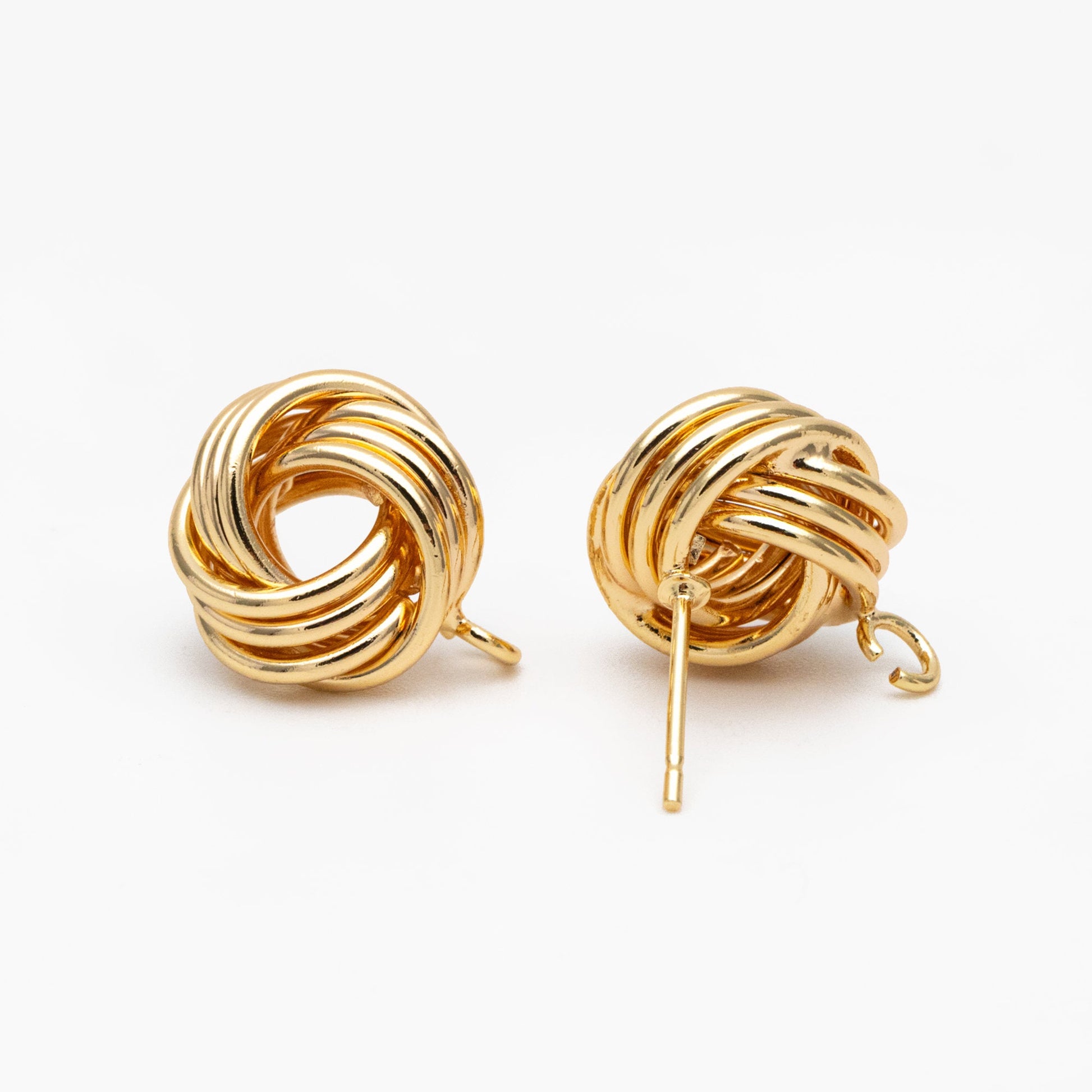 10pcs Gold Knot Earring with Loop, Gold plated Brass Knot Stud Earrings, Minimalist Ear Stud (GB-3638)