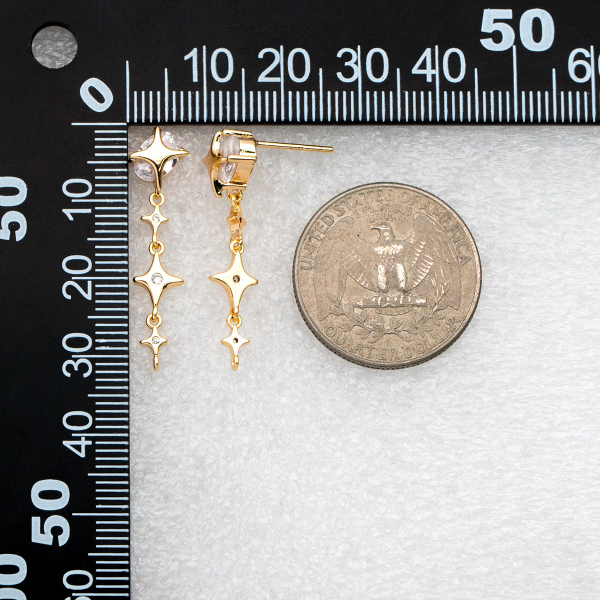 4pcs CZ Pave Gold Cross Star Dangle Earrings with Loop, Gold Plated Brass, Dainty Star Stud Earrings (GB-311-K)