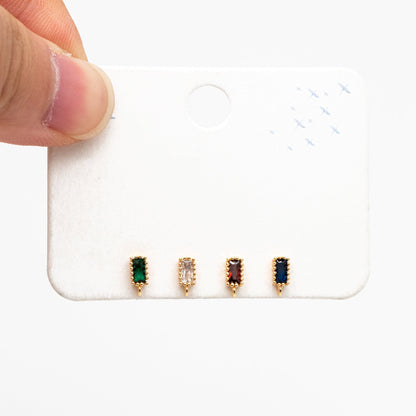 10pcs CZ Pave Rectangle Earring Stud with Loop, Emerald, Clear, Red, Blue, Geometric Earring Findings (#GB-2100)