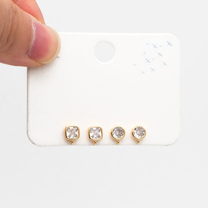 10pcs CZ Pave Square/ Round Ear Posts with Loop, Gold Plated Brass Geometric Stud Earrings (#GB-3681)