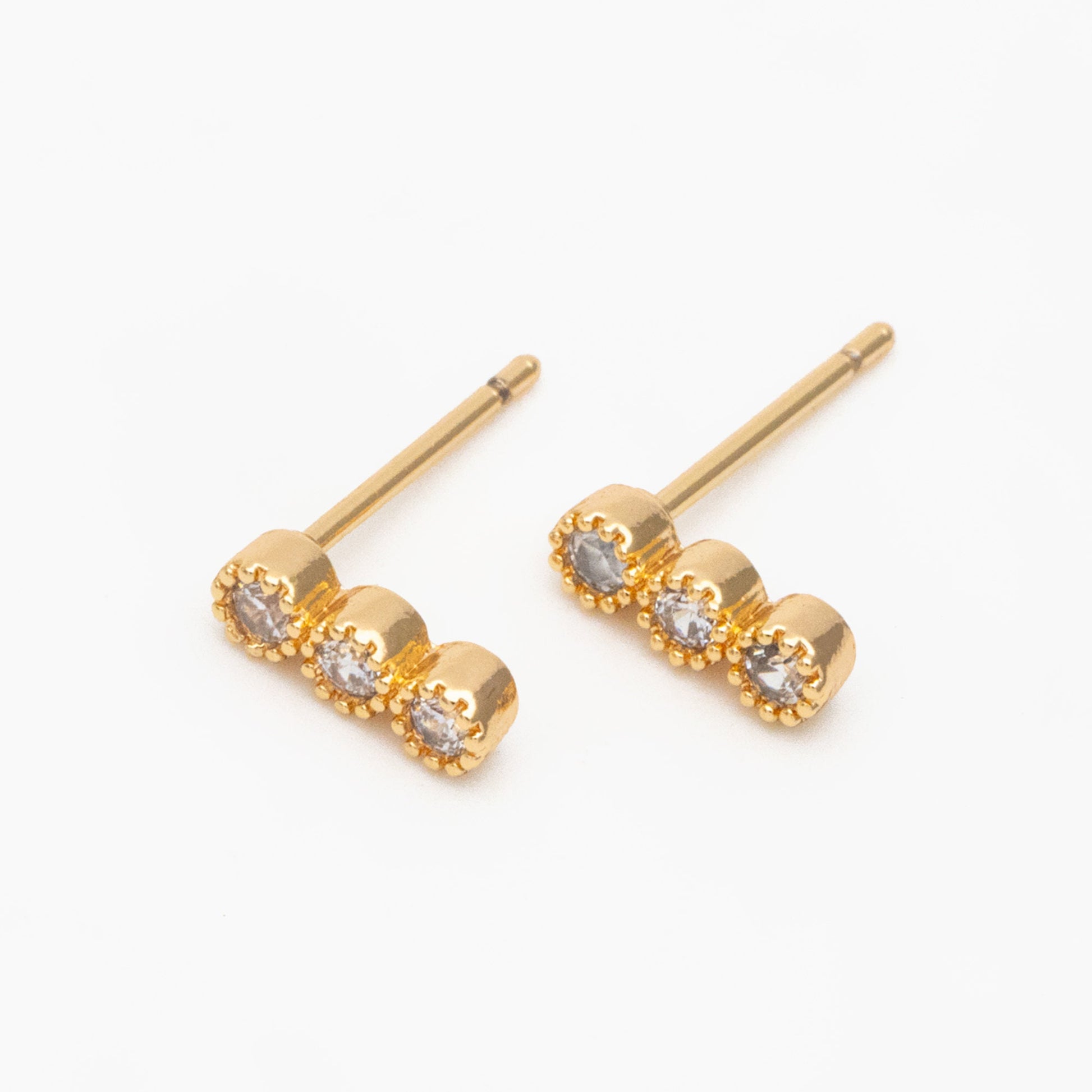 10pcs CZ Pave Bar Ear Posts, Real Gold Plated Brass Minimalist Stud Earrings (#GB-3258)