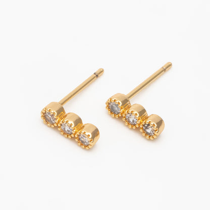 10pcs CZ Pave Bar Ear Posts, Real Gold Plated Brass Minimalist Stud Earrings (#GB-3258)