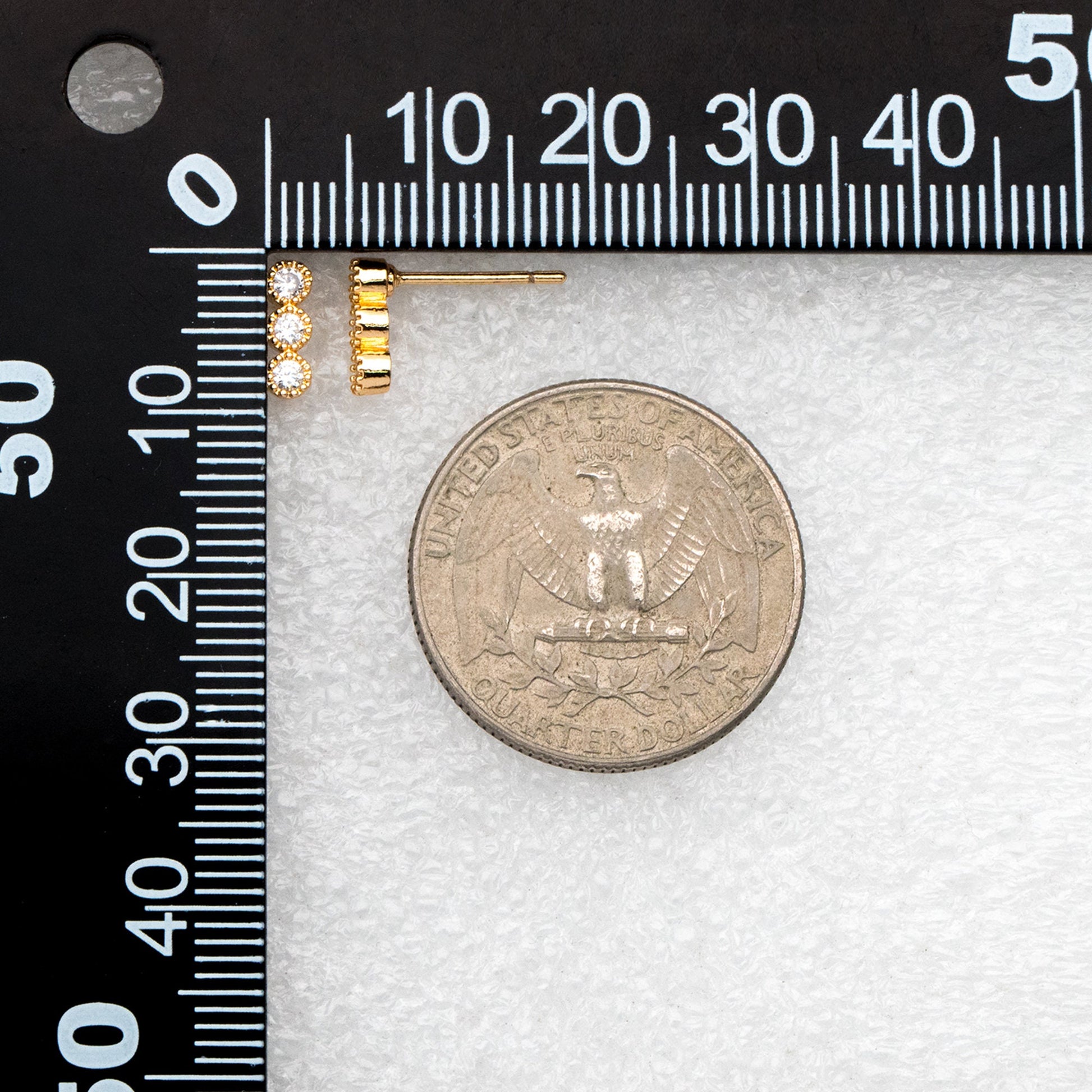 10pcs CZ Pave Bar Ear Posts, Real Gold Plated Brass Minimalist Stud Earrings (#GB-3258)