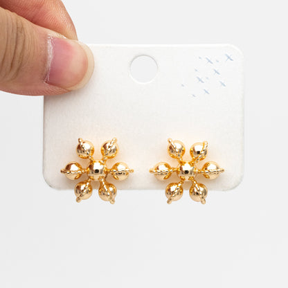 4pcs Gold Flower Ear Posts, Gold Plated Brass, Sphere Stud Earrings (GB-3692)