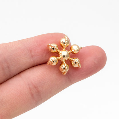 4pcs Gold Flower Ear Posts, Gold Plated Brass, Sphere Stud Earrings (GB-3692)