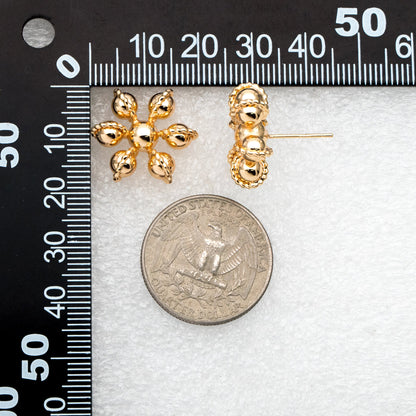 4pcs Gold Flower Ear Posts, Gold Plated Brass, Sphere Stud Earrings (GB-3692)