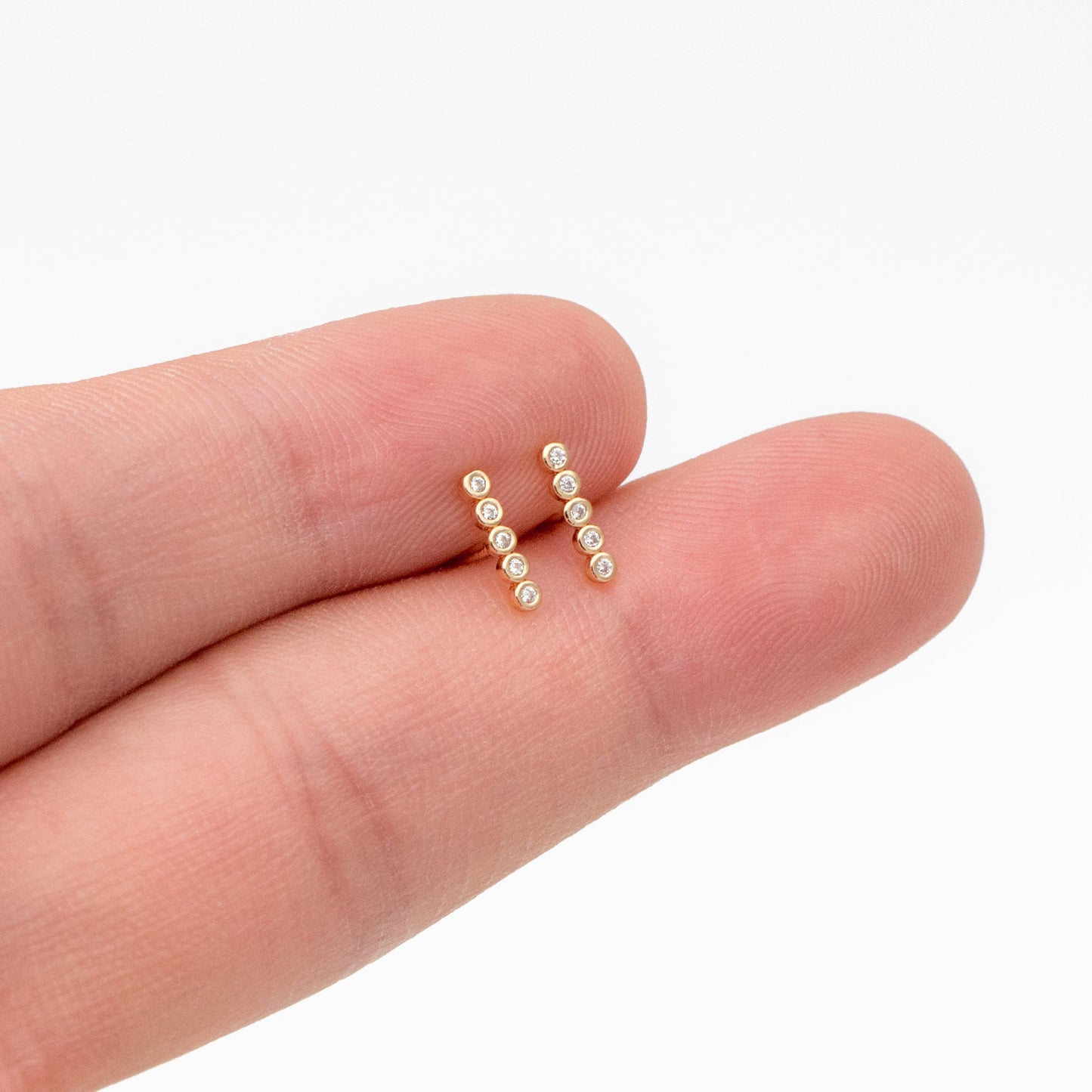 10pcs CZ Pave Bar Earrings, Real Gold/ Rhodium Plated Brass Minimalist Stud Earrings (#GB-3693)