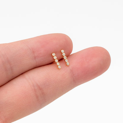 10pcs CZ Pave Bar Earrings, Real Gold/ Rhodium Plated Brass Minimalist Stud Earrings (#GB-3693)