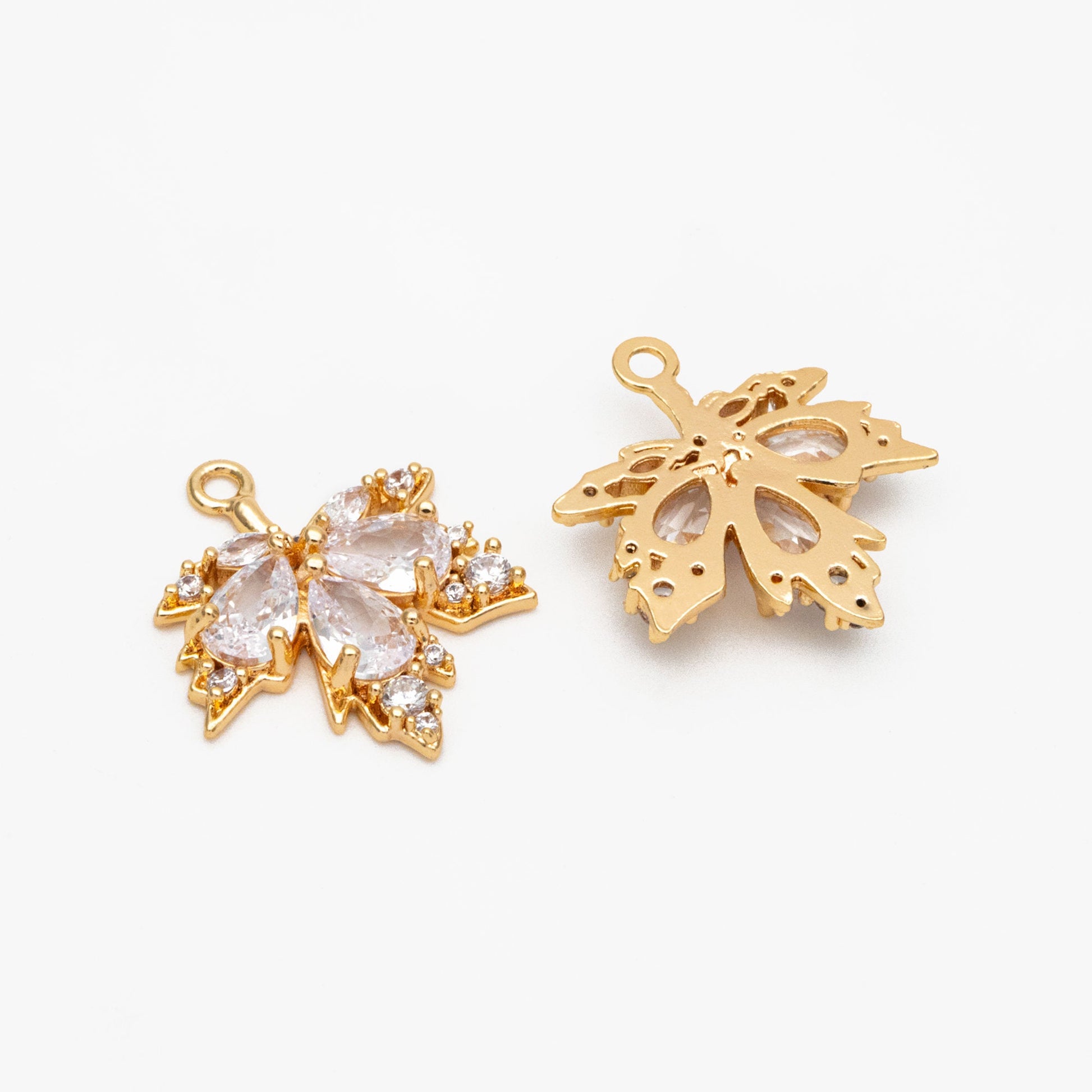 4pcs CZ Pave Gold Maple Leaf Charms, Leaf Pendants, Jewelry Making, Diy Material, Jewelry Supplies (GB-3037-A)