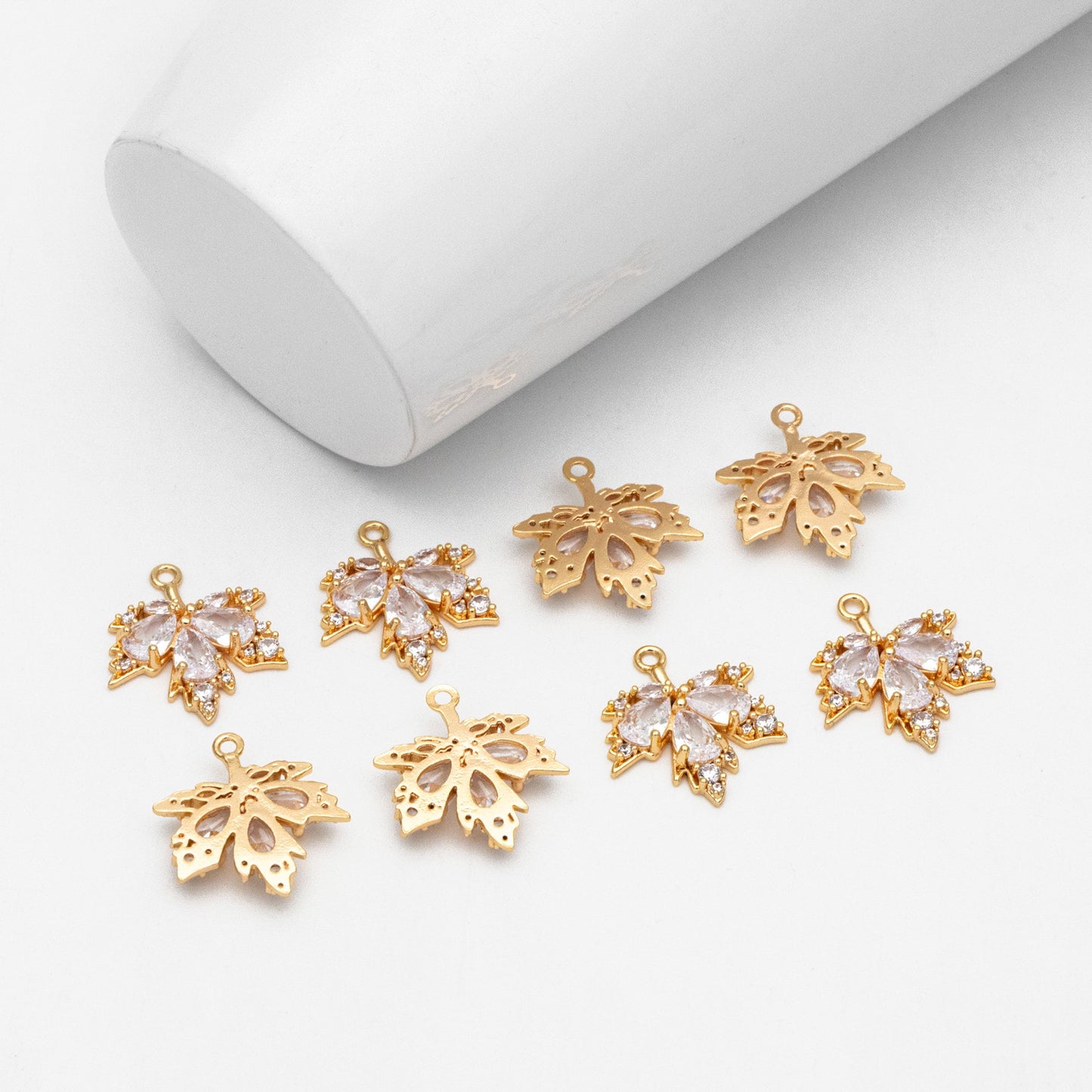 4pcs CZ Pave Gold Maple Leaf Charms, Leaf Pendants, Jewelry Making, Diy Material, Jewelry Supplies (GB-3037-A)
