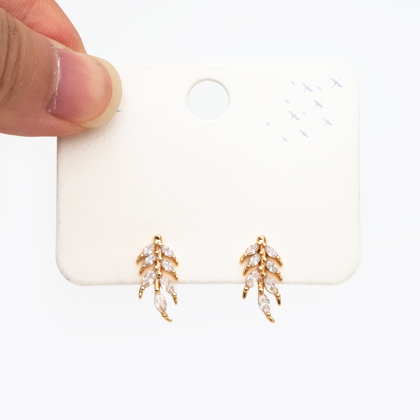 4pcs CZ Pave Gold Leaf Earring Posts, Gold Plated Brass, Dainty Leaf Stud Earrings (GB-3698)