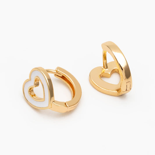 4pcs Gold Enamel Heart Hoop Earrings, 18K Gold plated Brass, Minimalist Huggie Earrings (GB-3839-D)