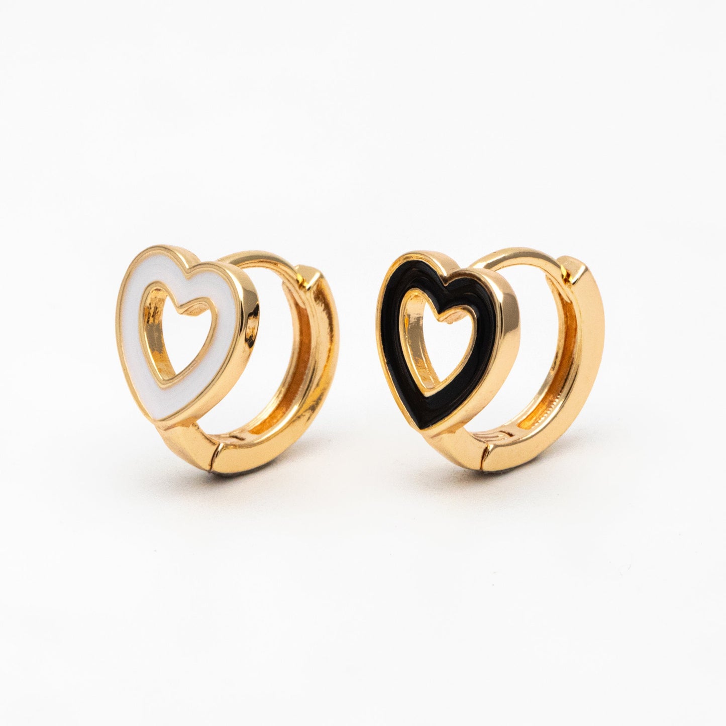 4pcs Gold Enamel Heart Hoop Earrings, 18K Gold plated Brass, Minimalist Huggie Earrings (GB-3839-D)