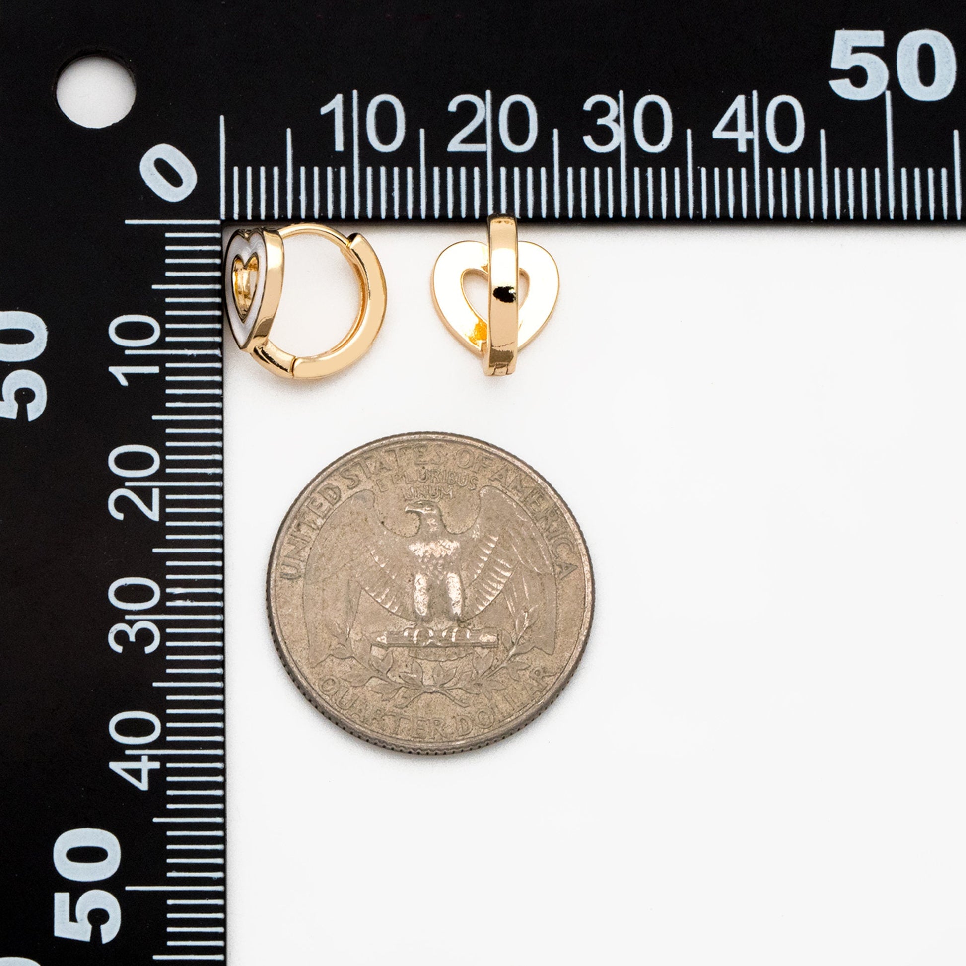 4pcs Gold Enamel Heart Hoop Earrings, 18K Gold plated Brass, Minimalist Huggie Earrings (GB-3839-D)