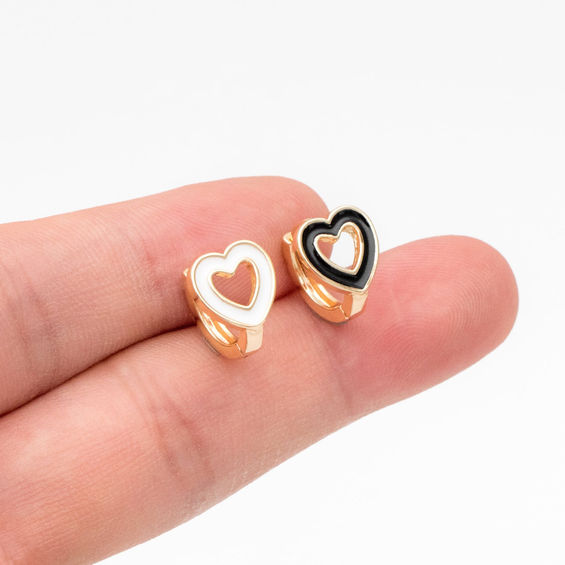 4pcs Gold Enamel Heart Hoop Earrings, 18K Gold plated Brass, Minimalist Huggie Earrings (GB-3839-D)