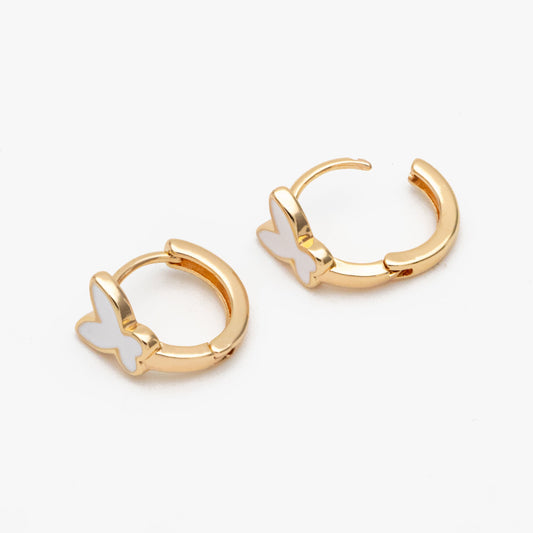 4pcs Gold Enamel Butterfly Hoop Earrings, 18K Gold plated Brass, Minimalist Huggie Earrings (GB-3839-B)