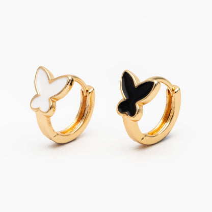 4pcs Gold Enamel Butterfly Hoop Earrings, 18K Gold plated Brass, Minimalist Huggie Earrings (GB-3839-B)