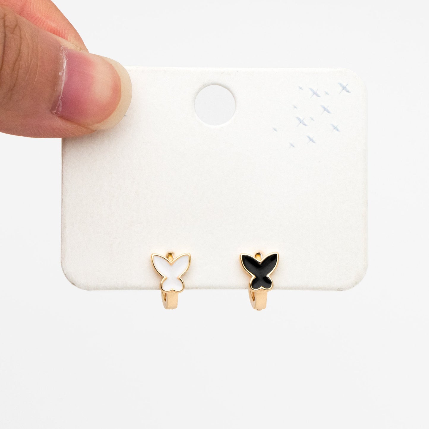 4pcs Gold Enamel Butterfly Hoop Earrings, 18K Gold plated Brass, Minimalist Huggie Earrings (GB-3839-B)