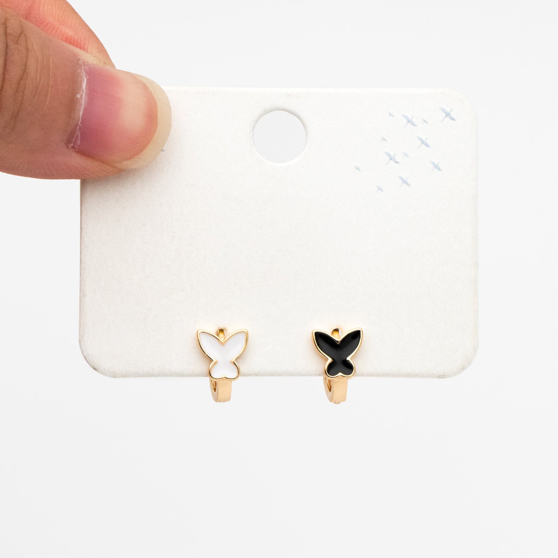 4pcs Gold Enamel Butterfly Hoop Earrings, 18K Gold plated Brass, Minimalist Huggie Earrings (GB-3839-B)