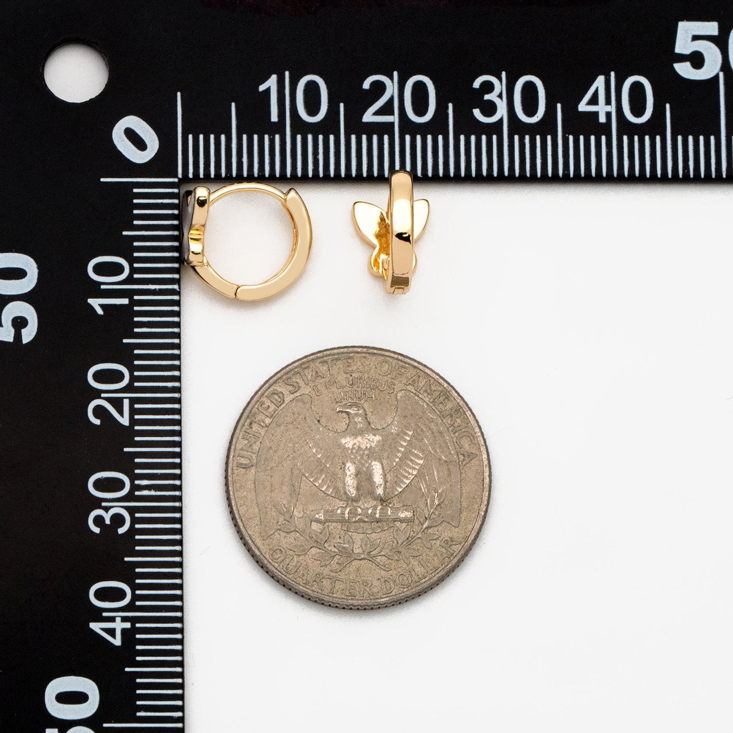 4pcs Gold Enamel Butterfly Hoop Earrings, 18K Gold plated Brass, Minimalist Huggie Earrings (GB-3839-B)