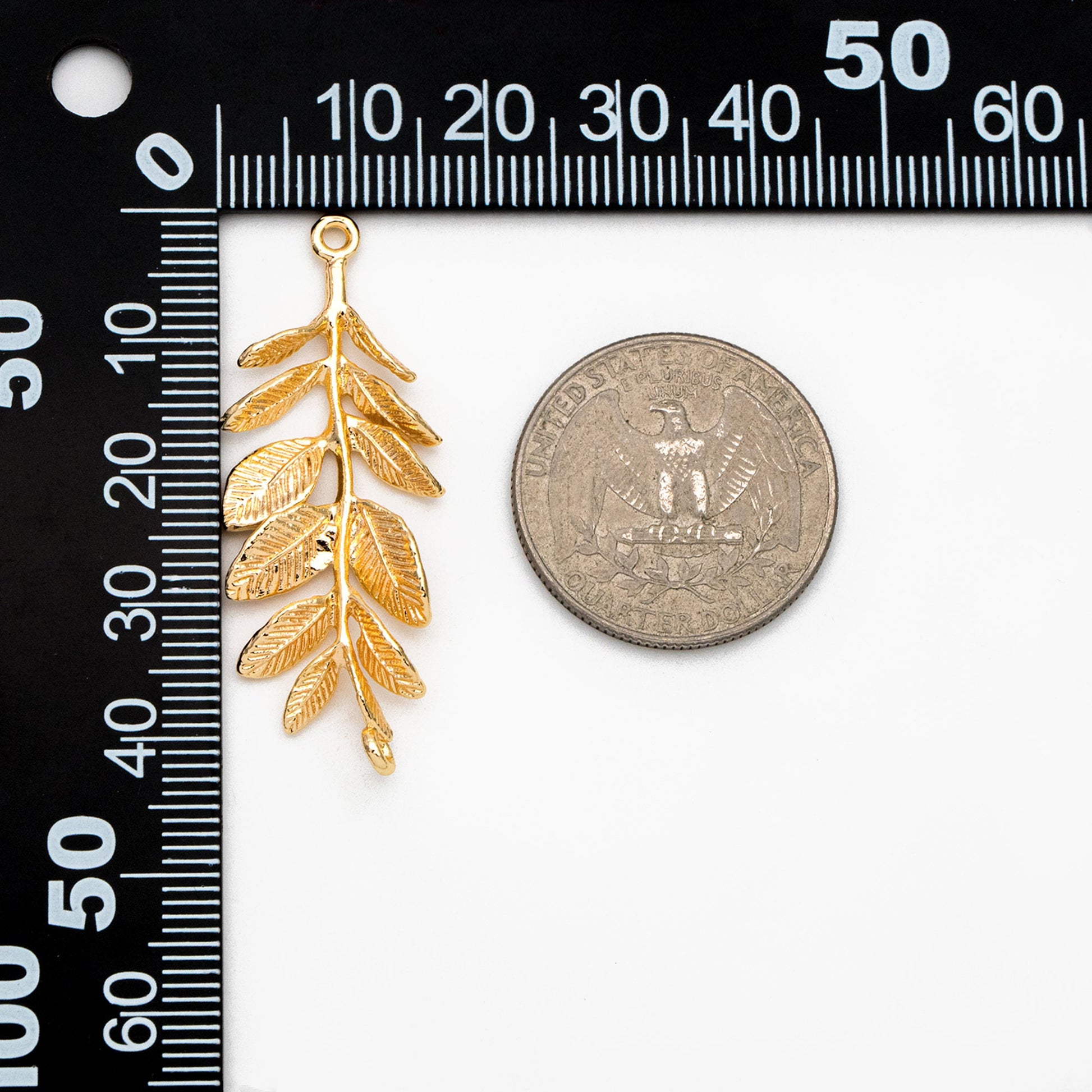 10pcs Gold Branch Charm Connectors 43x17mm, Real Gold plated Brass, Branch Pendants with Two Loops (GB-3622-F)