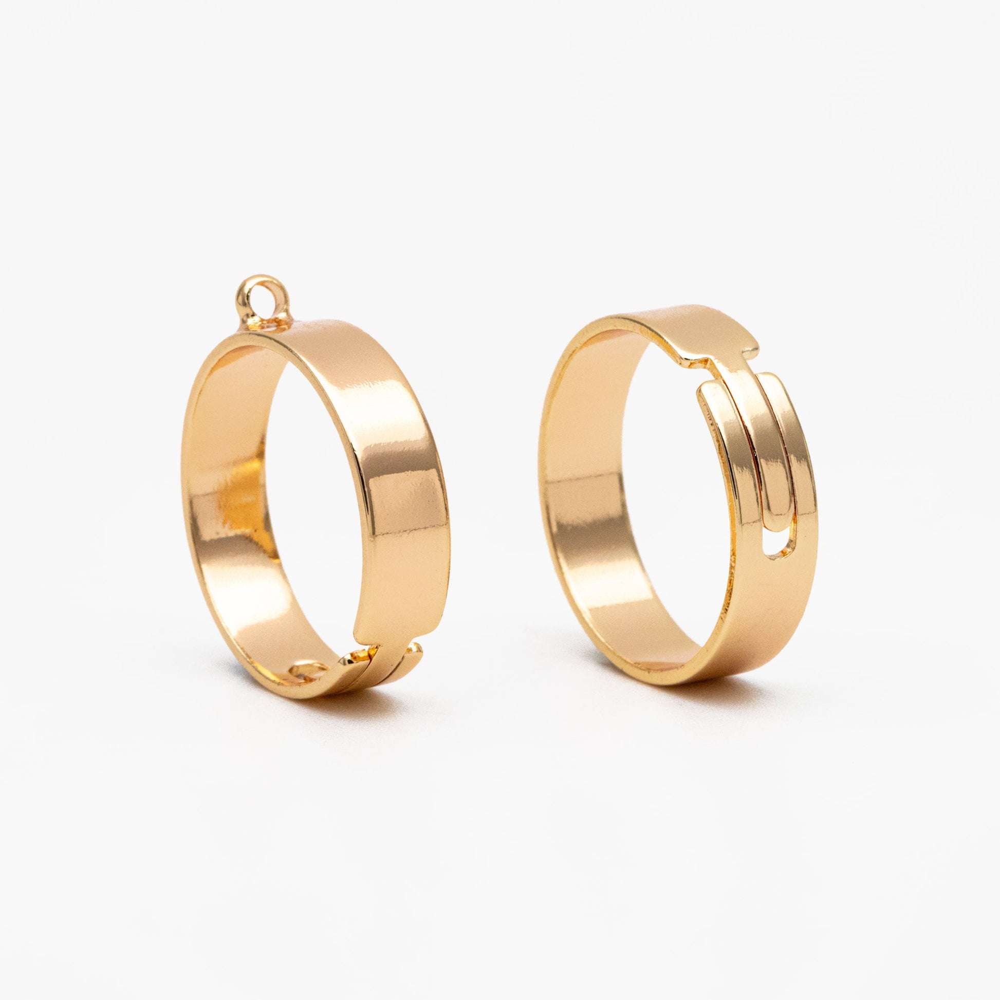 4pcs Gold/ Silver Adjustable Ring With Loop, Gold/ Rhodium plated Brass, Charm Ring Blanks, DIY Ring Making Supplies (#GB-3647)