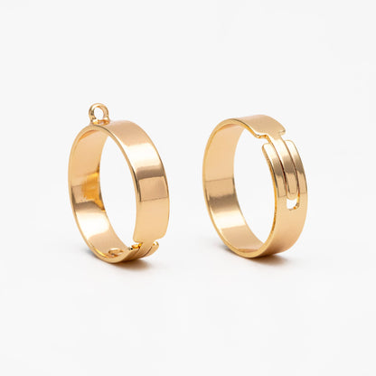 4pcs Gold/ Silver Adjustable Ring With Loop, Gold/ Rhodium plated Brass, Charm Ring Blanks, DIY Ring Making Supplies (#GB-3647)