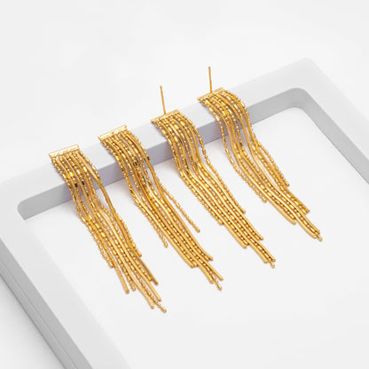 4pcs Chain Tassel Earrings, Long Tassel Stud Earring, Gold Dangling Earrings, Minimalist Earrings (GB-3648)
