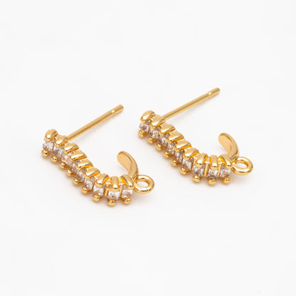 4pcs CZ Paved Curved Bar Post Earrings, Gold plated Brass, Dainty Stud Earrings, DIY Ear Findings (GB-3649)