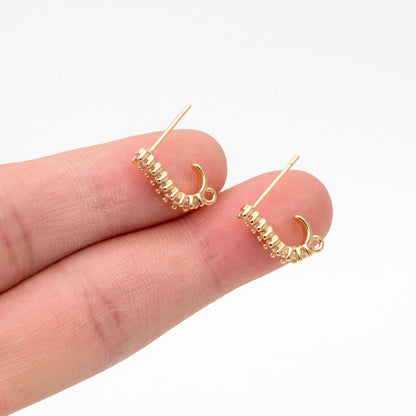 4pcs CZ Paved Curved Bar Post Earrings, Gold plated Brass, Dainty Stud Earrings, DIY Ear Findings (GB-3649)