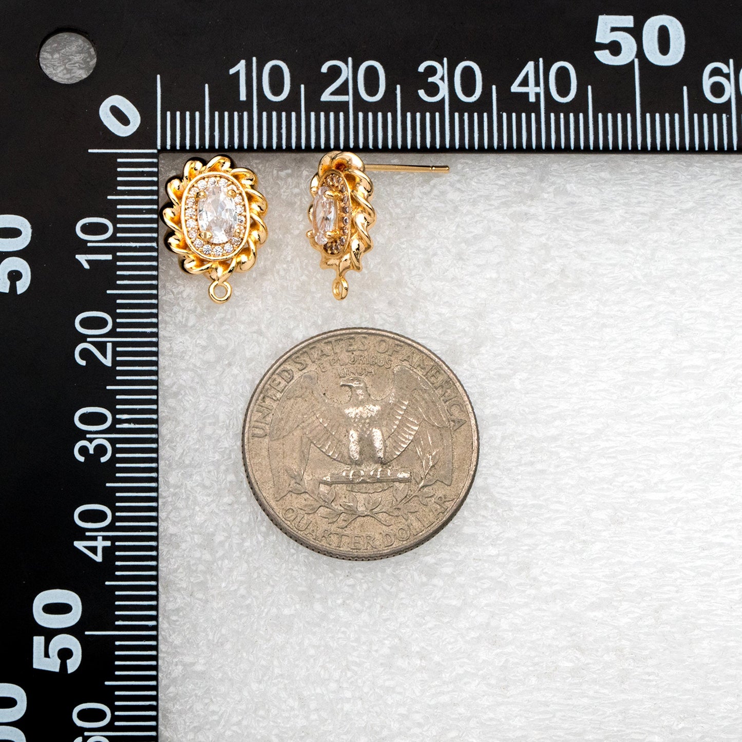 4pcs CZ Pave Gold Oval Ear Posts: Dainty Stud Earring Findings (GB-3650)