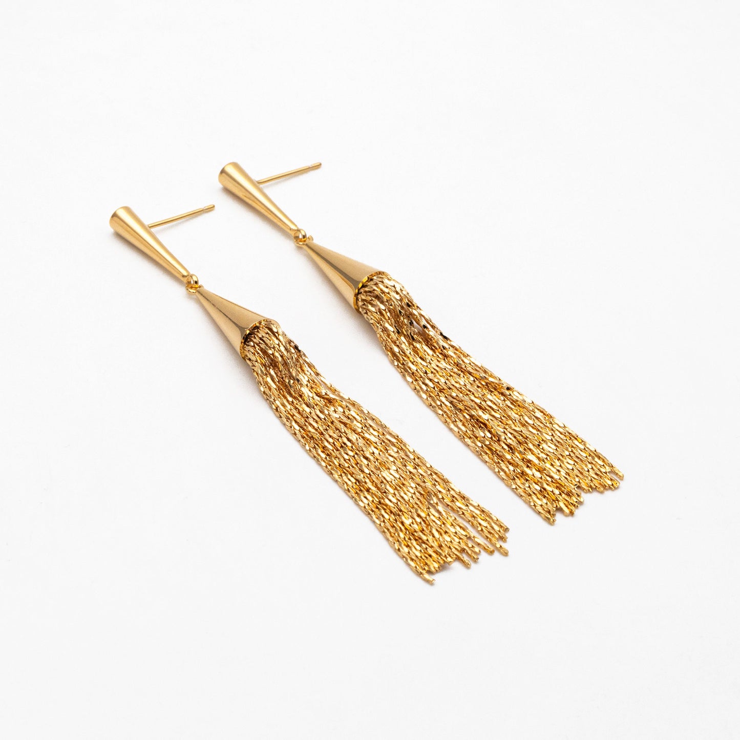 4pcs Gold Cone Tassel Earrings, Long Tassel Stud Earring, Gold Dangling Earrings, Dainty Earrings (GB-3652)