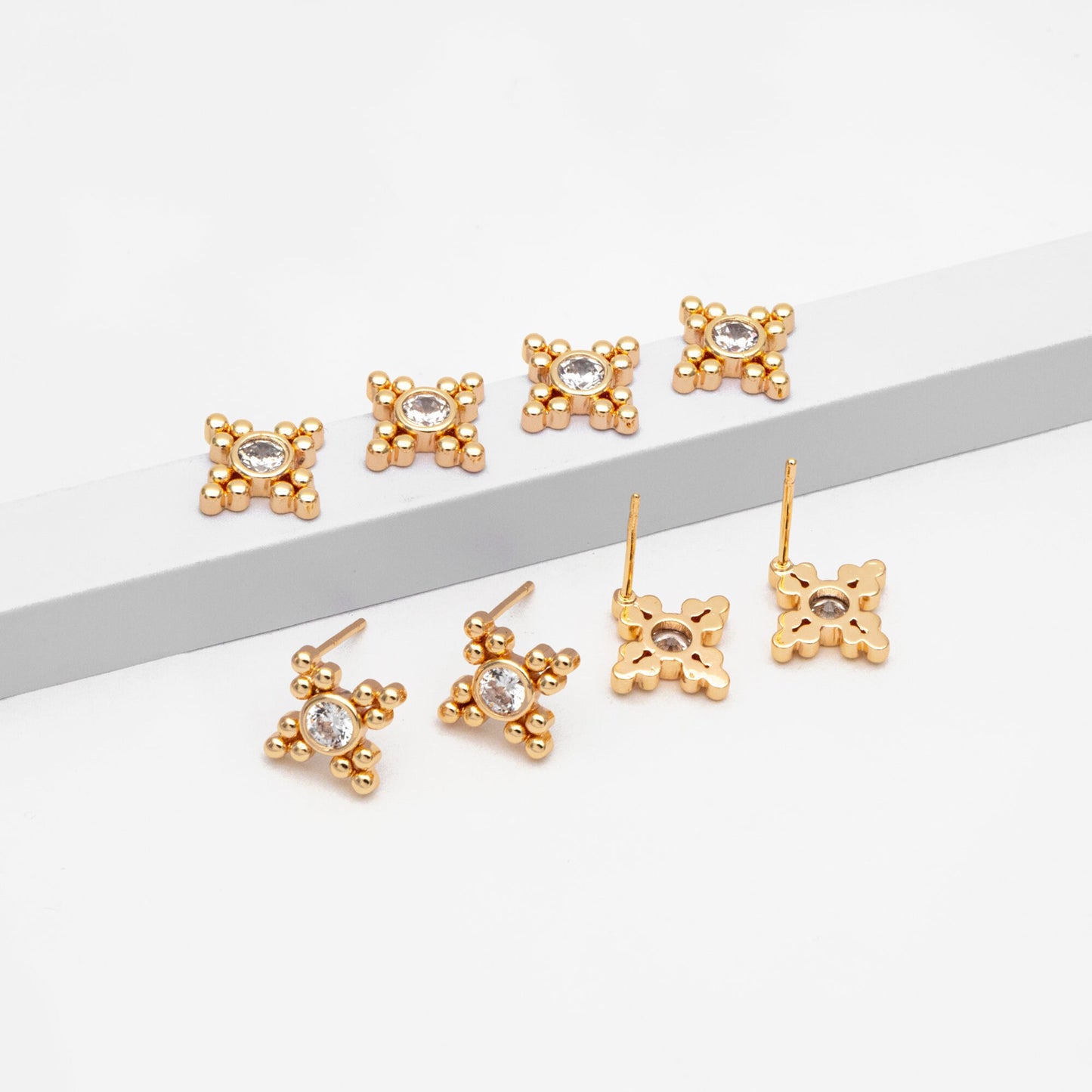 10pcs CZ Pave Round Trinity Ear Posts 12x12mm, Gold Plated Brass Dainty Stud Earrings (GB-3655)